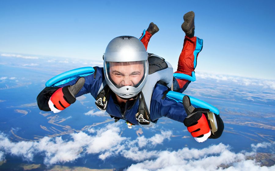 Skydiver falls through the air