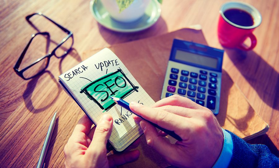 Businessman SEO Marketing Strategy Working Concept