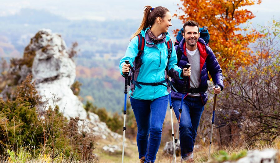 Happy couple hiking