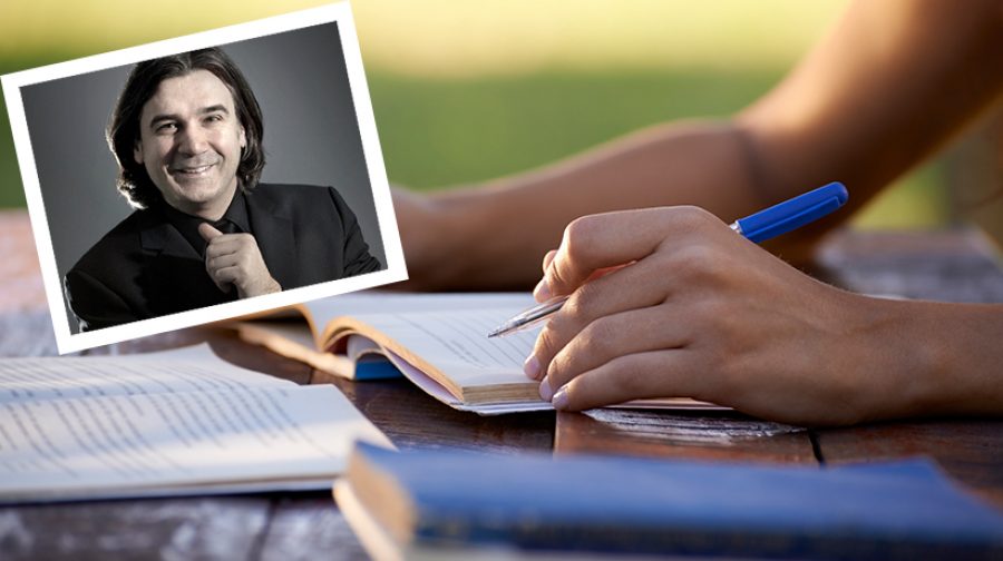 Young people and education, woman studying for university test