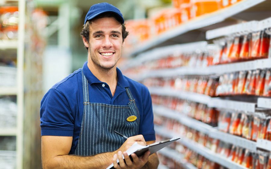 hardware shop storekeeper counting stock