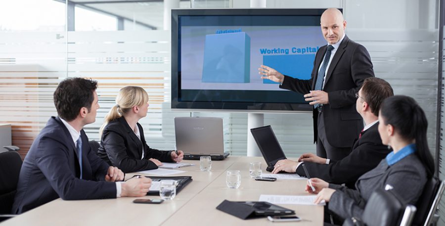Executive explaining business plans to his employees